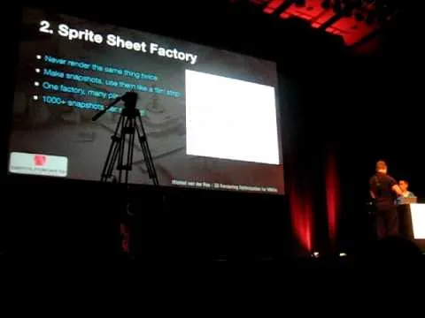 Slide about a sprite sheet factory, projected on stage at Flash on the Beach
